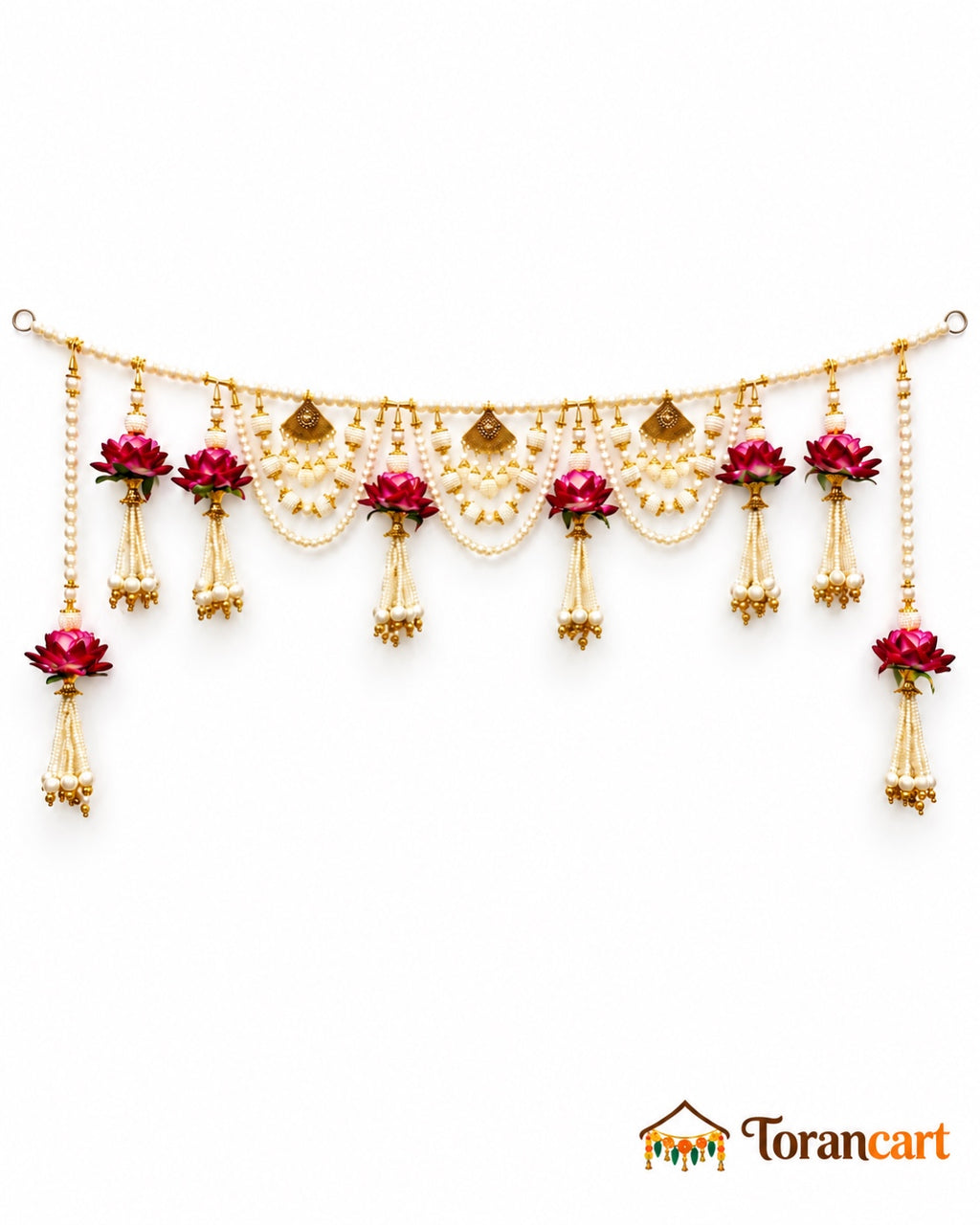 Gulabi Rose Pearl Swag Toran - full product on a white background with Torancart branding