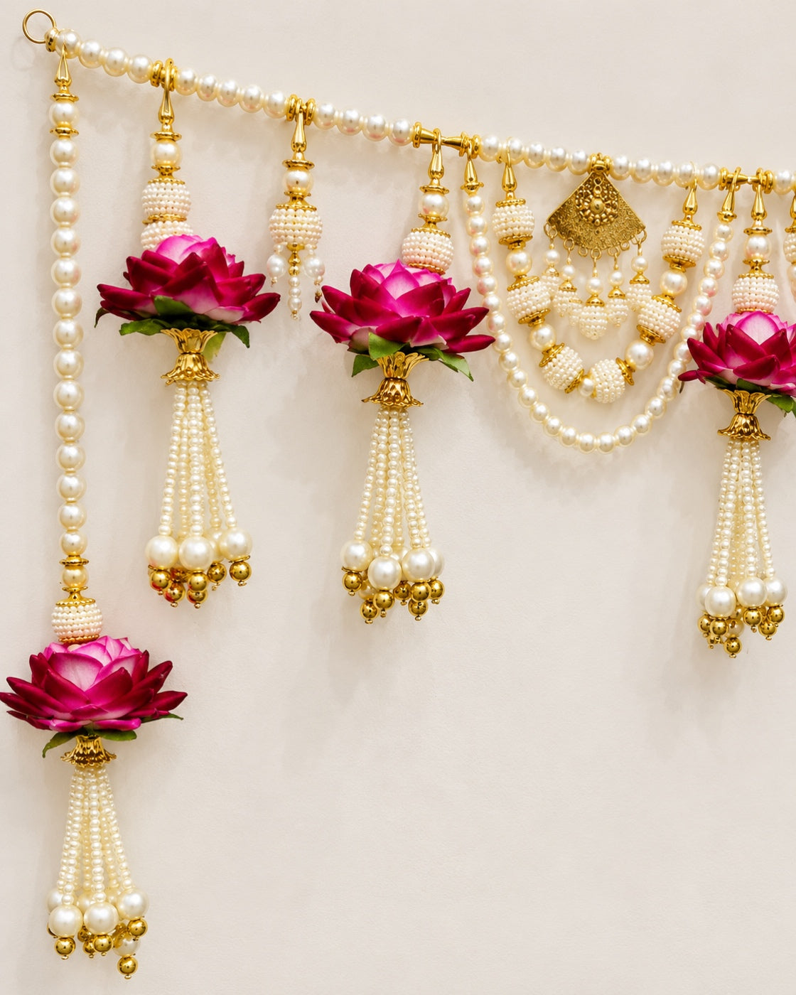 Gulabi Rose Pearl Swag Toran - close-up of decorative details