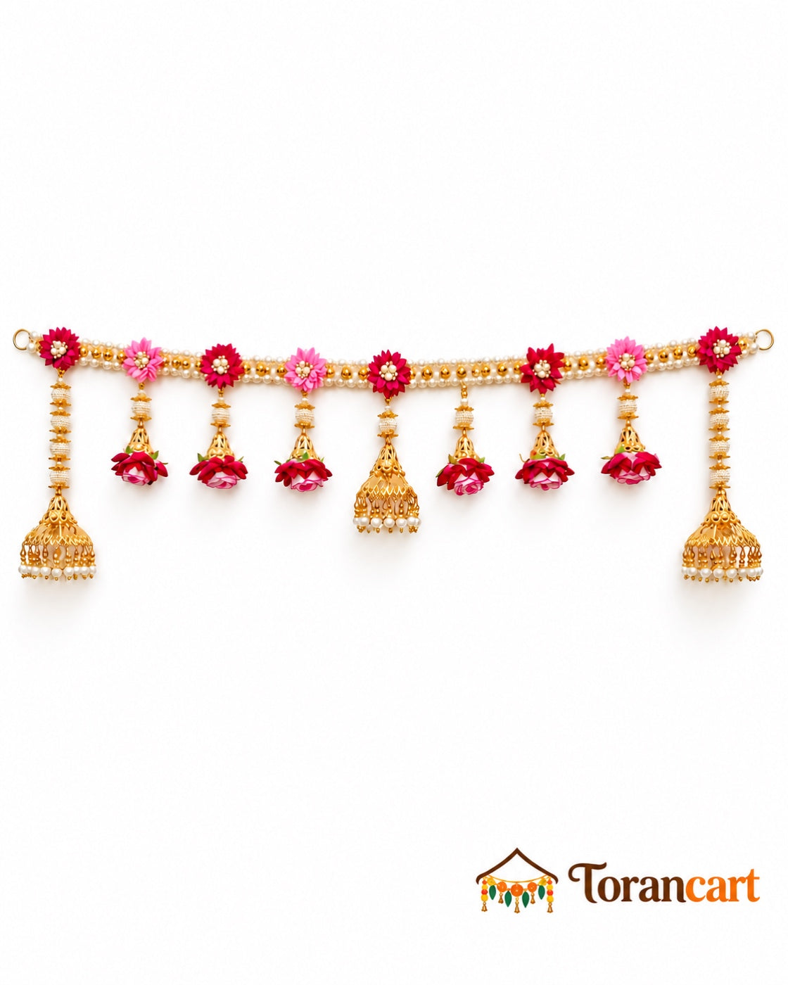 Gulabi Floral Jhumka Toran - full product on a white background with Torancart branding