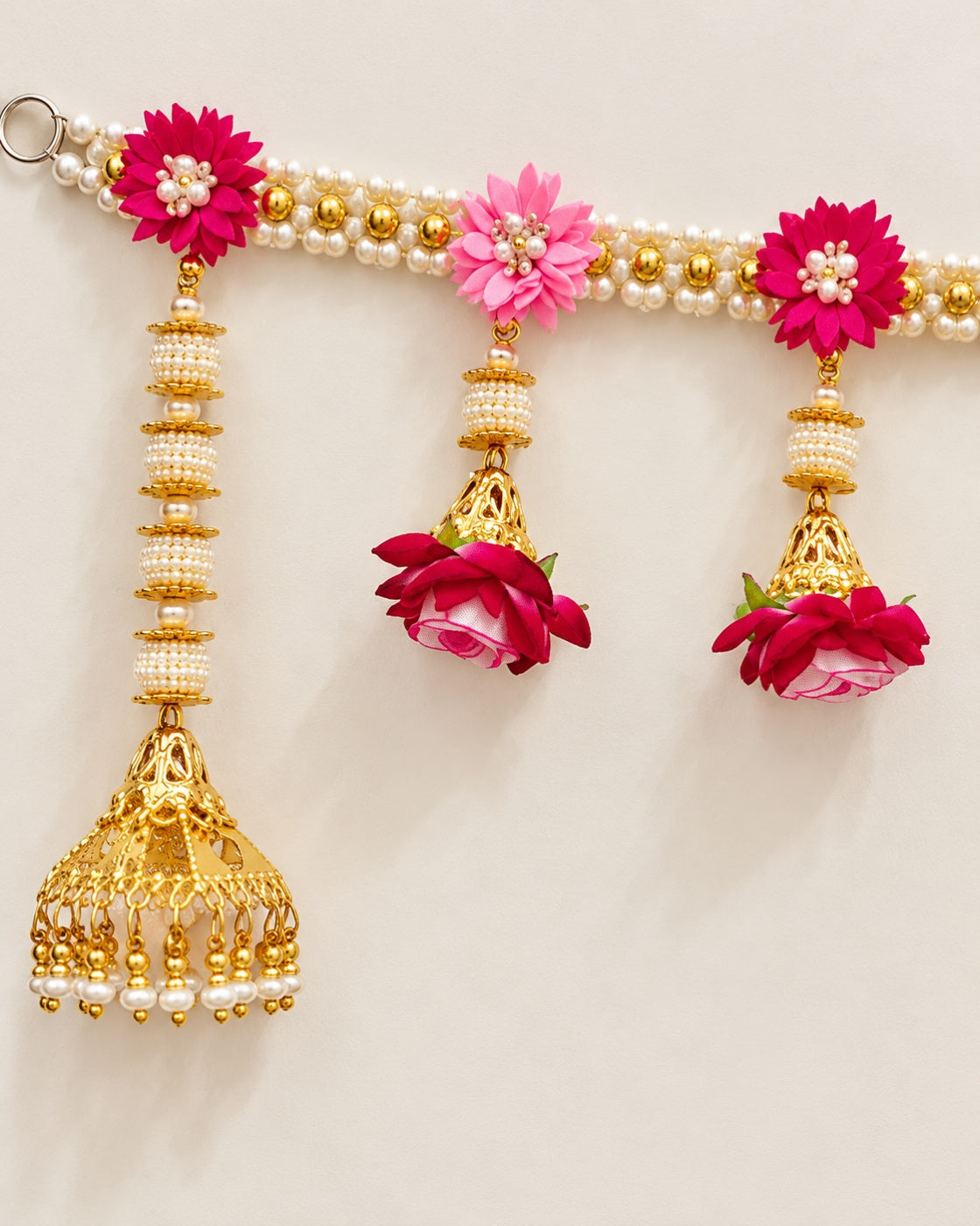 Gulabi Floral Jhumka Toran - close-up of decorative details