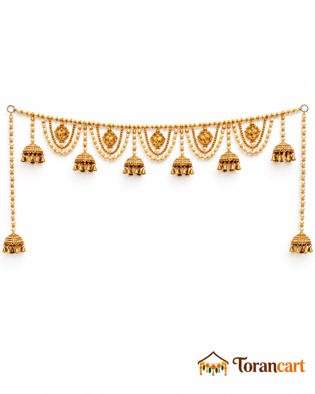 Sunehri Medallion Jhumka Toran - full product on a white background with Torancart branding