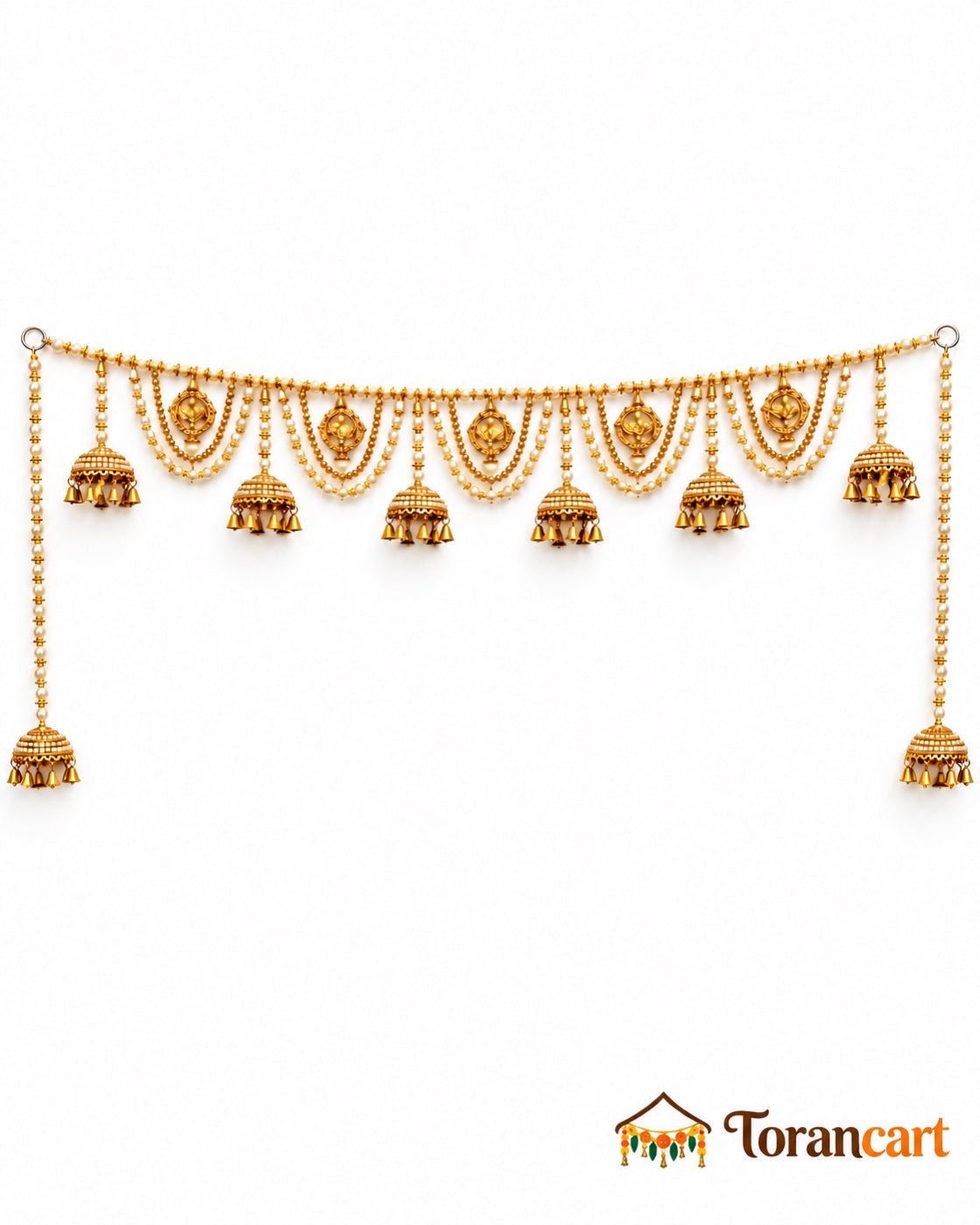 Sunehri Medallion Jhumka Toran - full product on a white background with Torancart branding