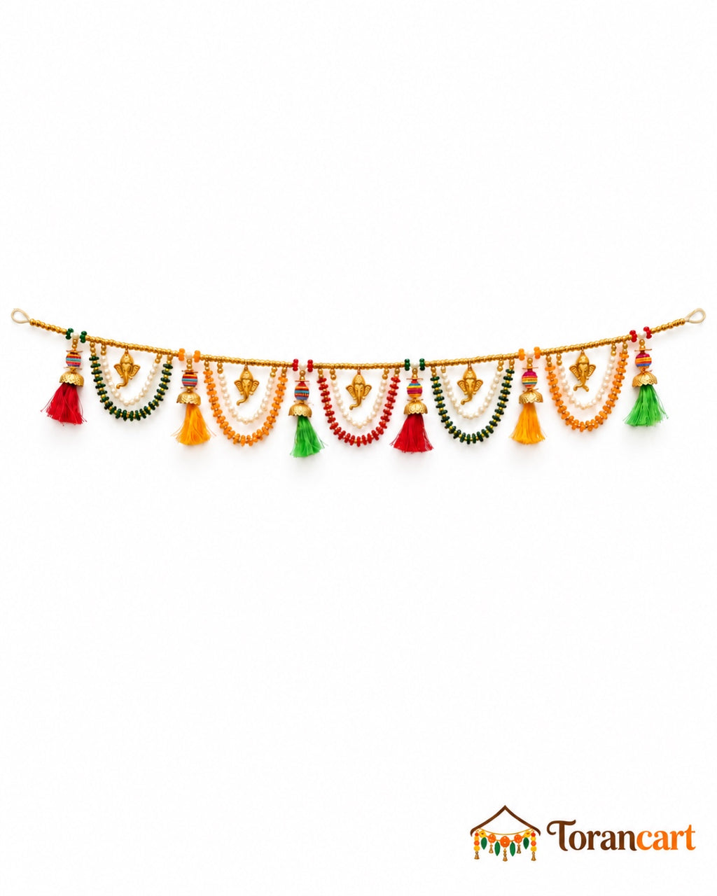 Ganesh Multicolour Tassel Toran - full product on a white background with Torancart branding