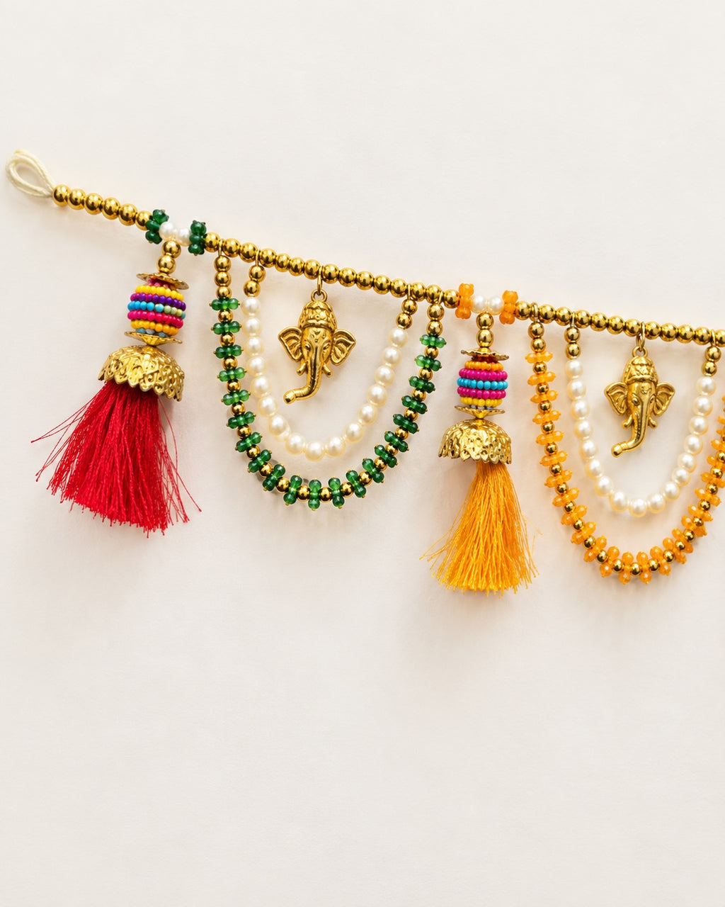Ganesh Multicolour Tassel Toran - close-up of decorative details