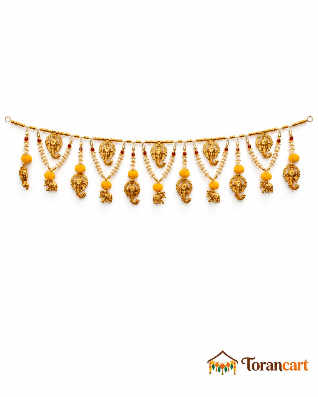 Ganesh Elephant Pom-Pom Toran - full product on a white background with Torancart branding