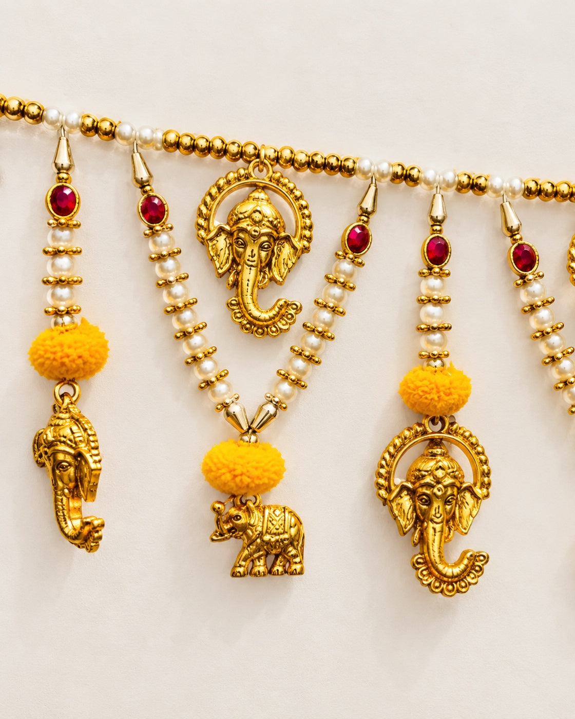Ganesh Elephant Pom-Pom Toran - close-up of decorative details