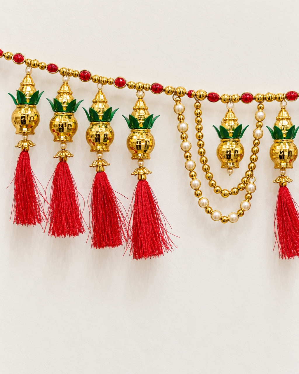 Kalash Red Tassel Toran - close-up of decorative details