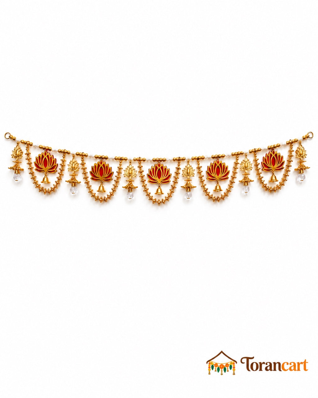 Kamal Gold Swag Toran - full product on a white background with Torancart branding