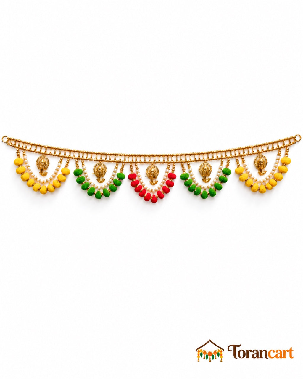 Ganesh Pom-Pom Swag Toran - full product on a white background with Torancart branding