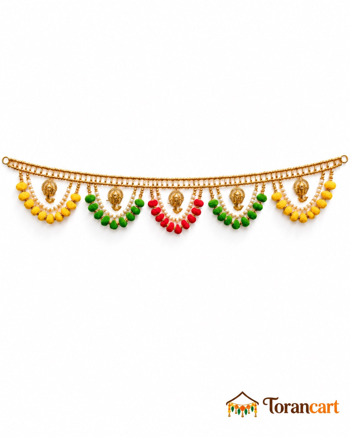 Ganesh Pom-Pom Swag Toran - full product on a white background with Torancart branding
