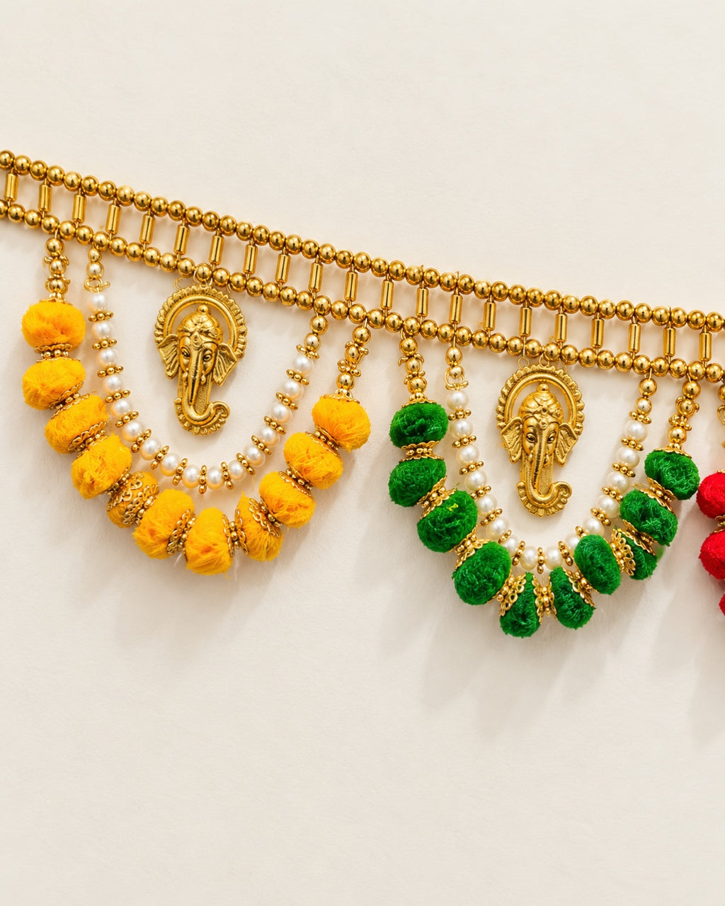 Ganesh Pom-Pom Swag Toran - close-up of decorative details