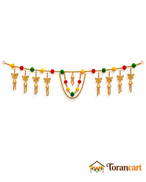 Butterfly Pom-Pom Toran - full product on a white background with Torancart branding
