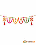 Peacock Chakra Pom-Pom Toran - full product on a white background with Torancart branding